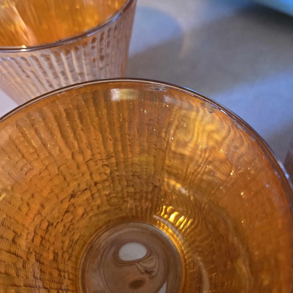 Vintage Small Jeannette Glasses in Marigold Orange / Carnival Glass - Picture 6 of 7